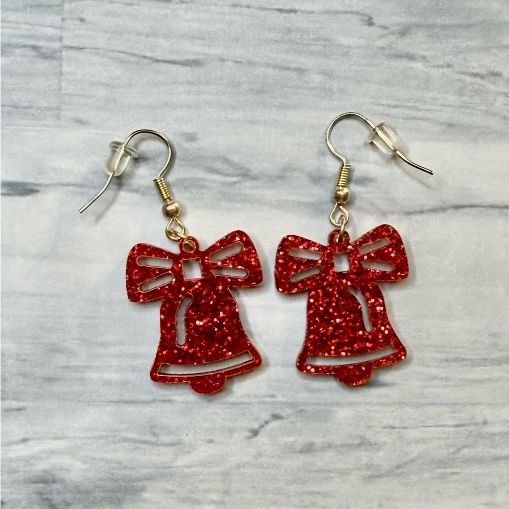 Glittery Red Bell Earrings